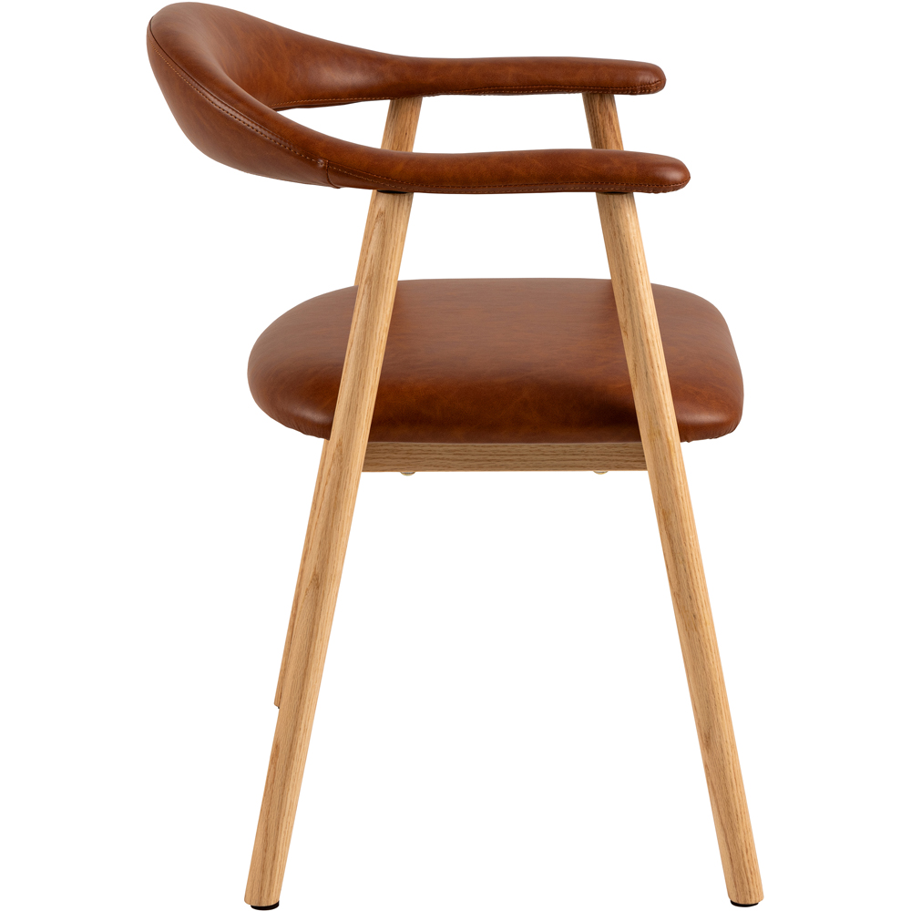 Furniture To Go Addi Retro Brandy PU Leather Dining Chair with Armrest Set of 2 Image 3