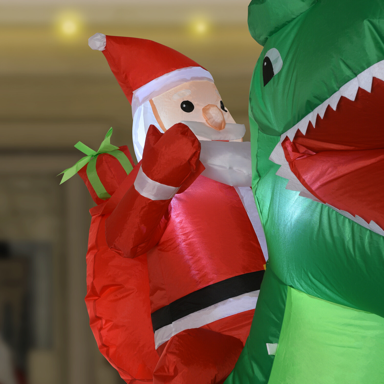 Inflatable Dinosaur with Santa - Green Image 4
