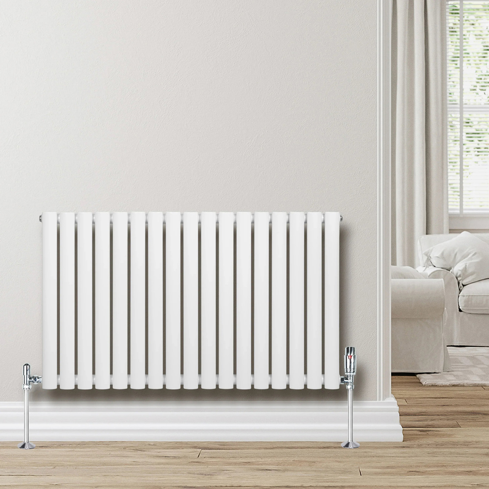 MonsterShop White Oval Single Column Radiator and Chrome Valve Set 3310 BTU 600 x 1020mm Image 2