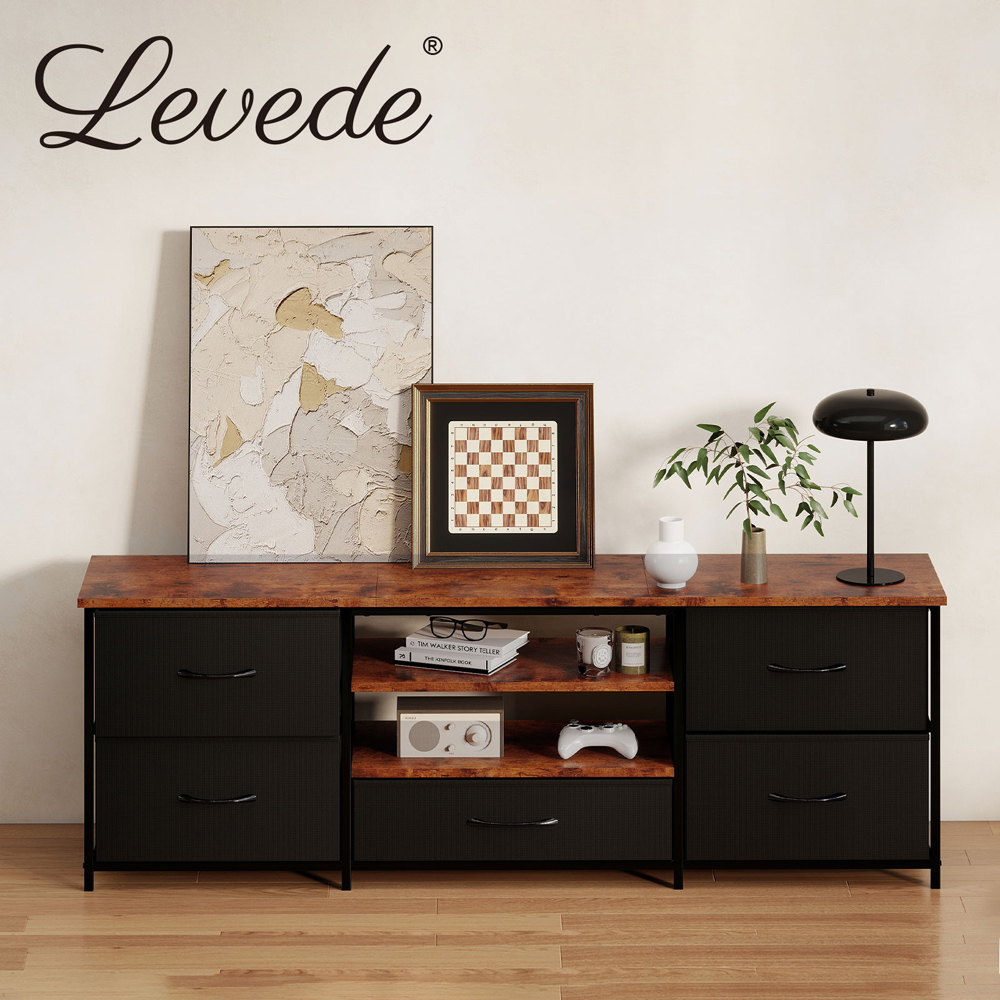 Levede Black and Brown 5 Foldable Drawer 2 Shelf Wooden TV Cabinet Image 7