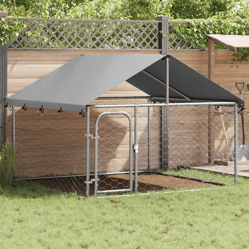 Walplus Silver Galvanised Steel Outdoor Apex Dog Kennel with Roof 6.5 x 6.5ft Image 2