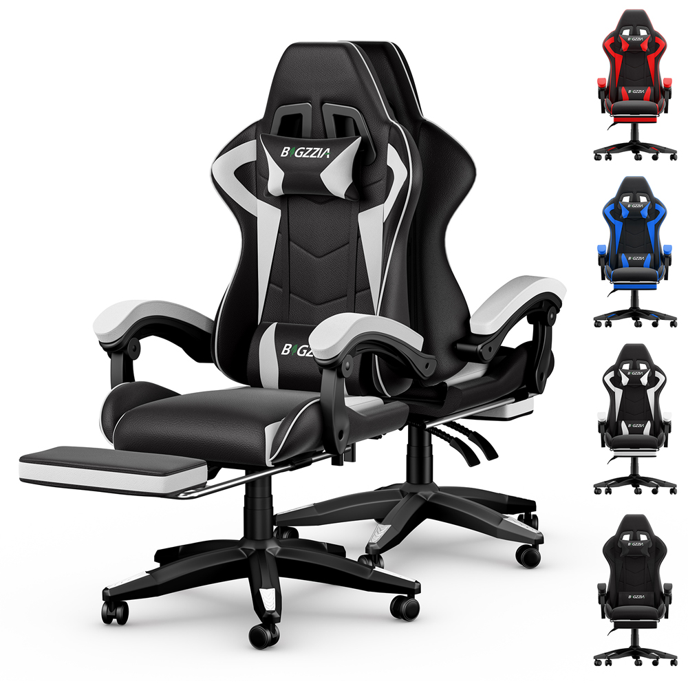 Rattrix Height Adjustable Gaming Chair with Footrest and Lumbar Cushion Black and White Image 3
