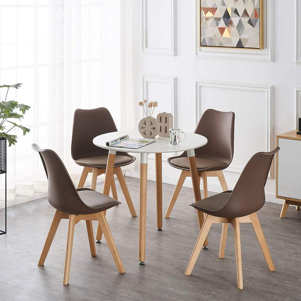 Life Interiors Halo Lorenzo White and Brown Wood and Plastic 4 Seater Round Dining Set Image 3