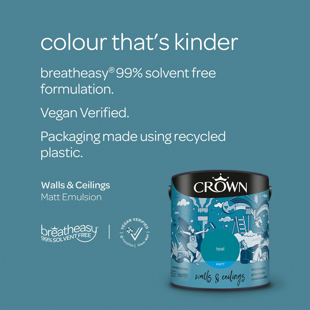 Crown Wall & Ceilings Teal Matt Emulsion 2.5L Image 8