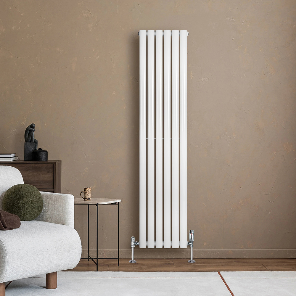 MonsterShop White Oval Single Column Radiator and Chrome Valve Set 2881 BTU 1600 x 360mm Image 2