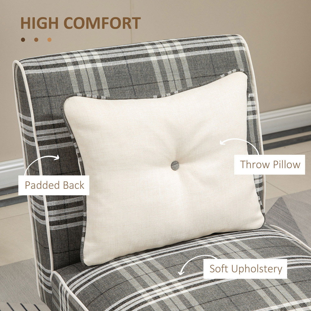 HOMCOM Dining Chair Linen-Touch Fabric Kitchen Chair W/ Rubber Wood Legs Grey Image 4