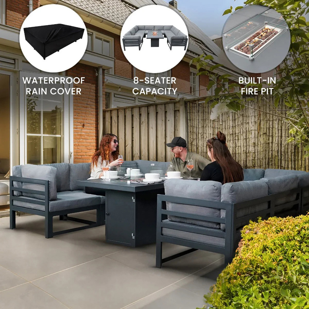 Jardi Anthracite Grey 8 Seater Modular Garden Lounge Set with Fire Pit Image 5