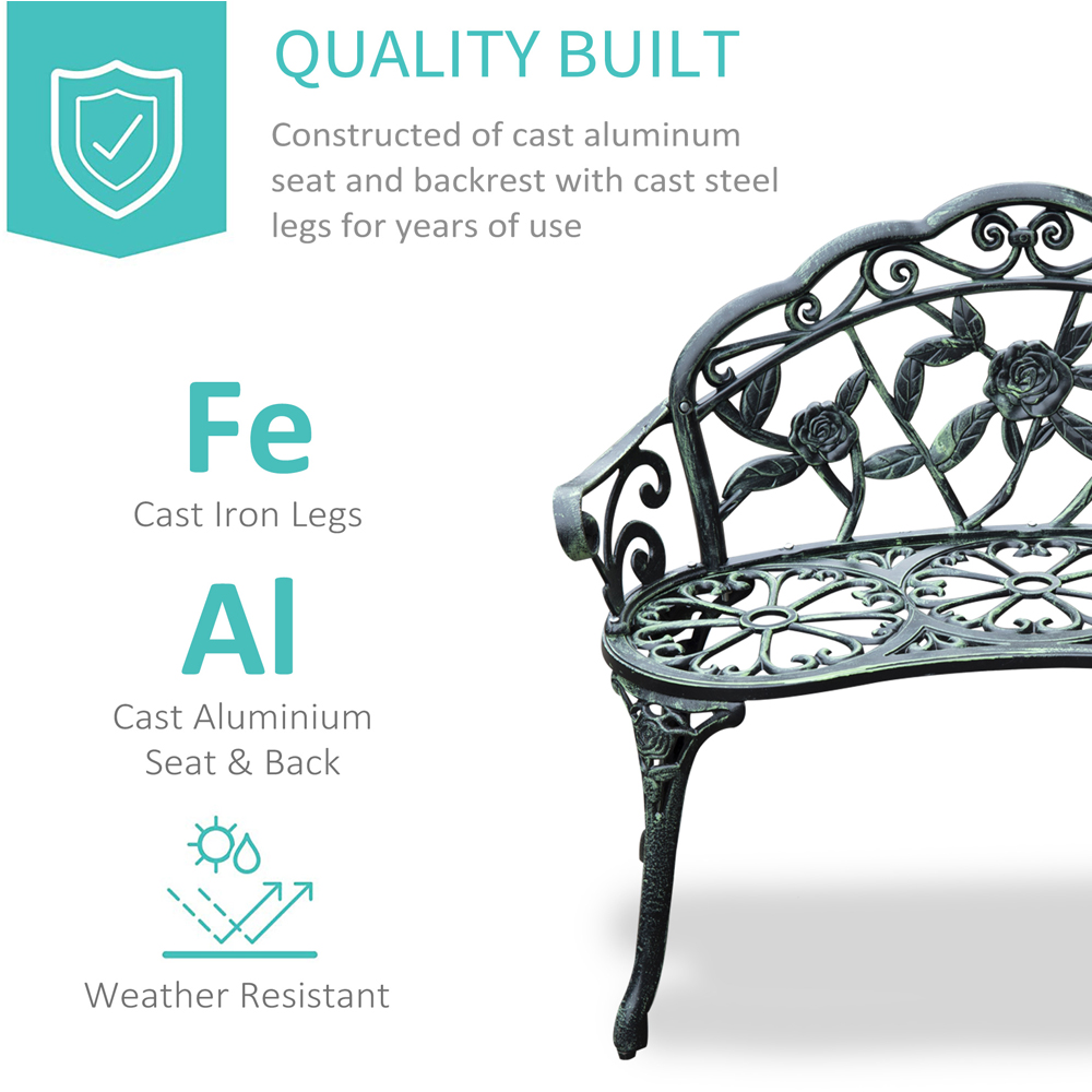 Outsunny Garden Bench Porch Park Seat Vintage Rose Style Cast Aluminium Image 3