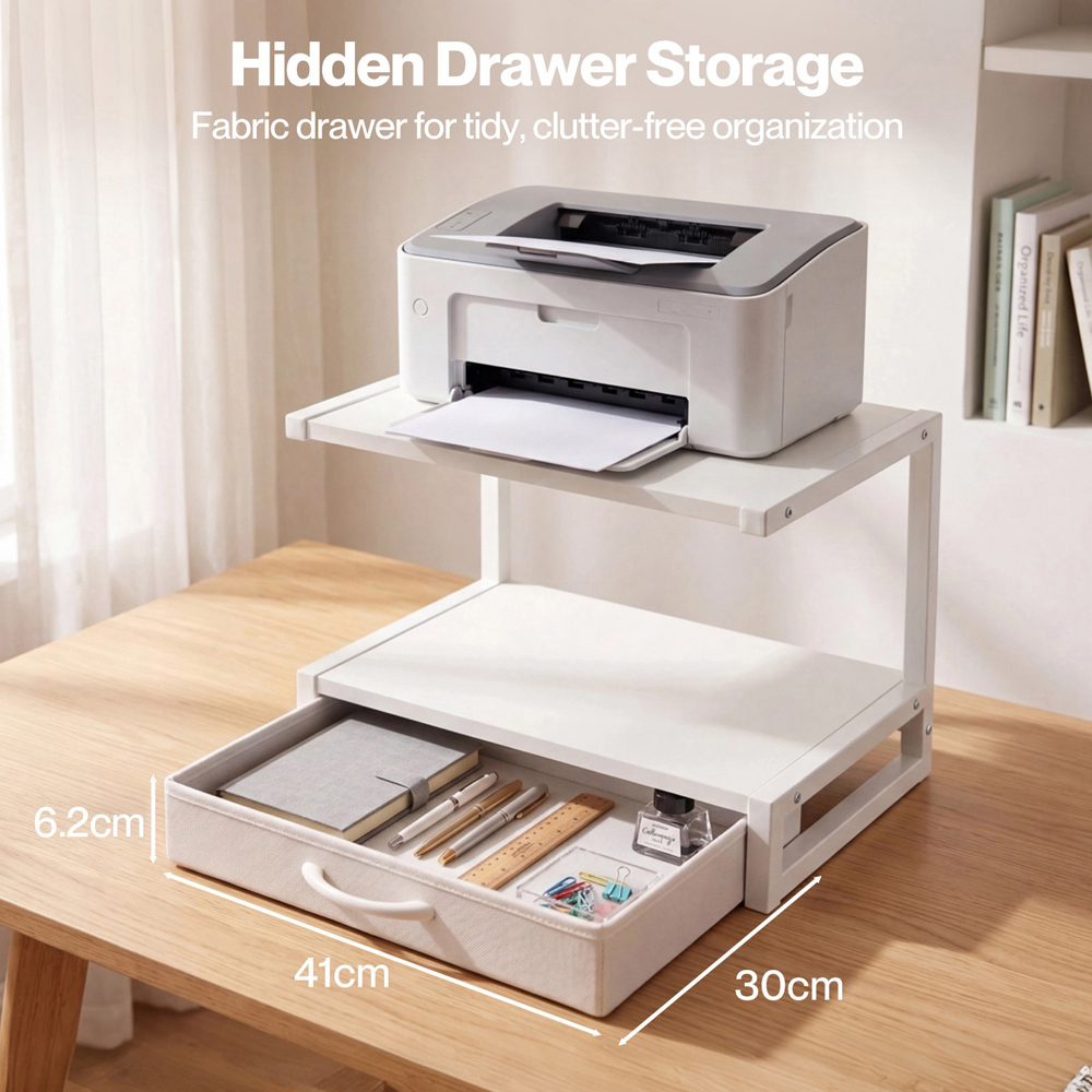 Levede White 2-Tier Single Drawer Printer Stand Image 4