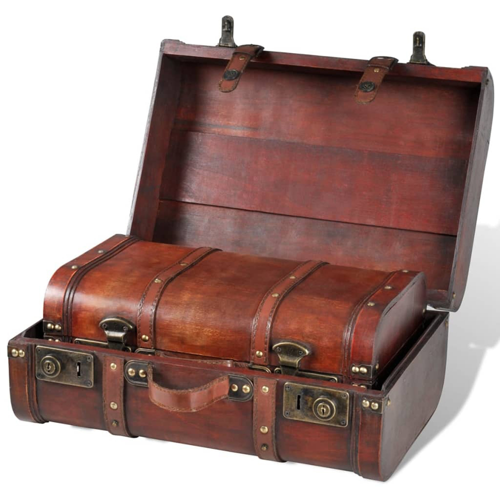 Walplus Vintage Brown Wooden Treasure Chest Set of 2 Image 3