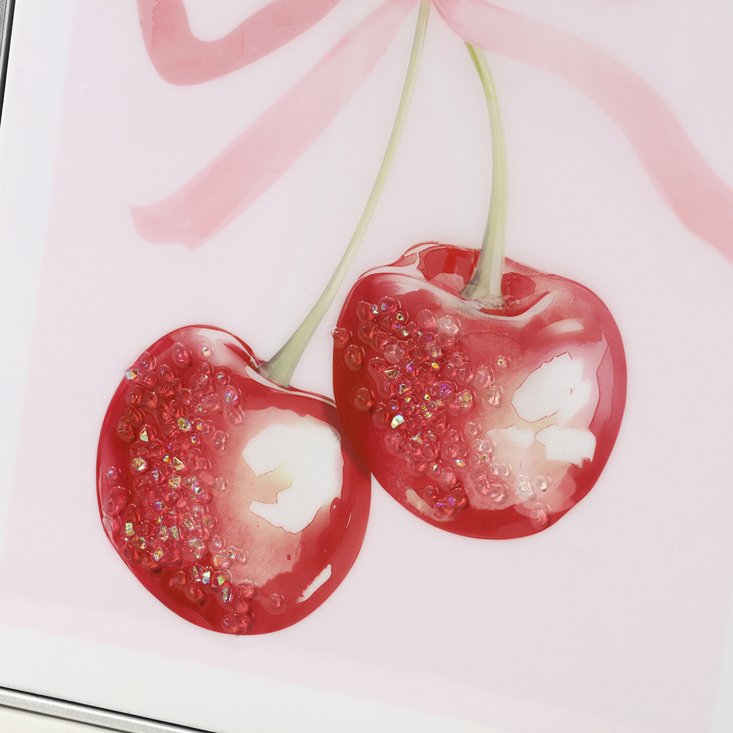 Jewelled Bow Cherries Framed Print - Pink and Red Image 2
