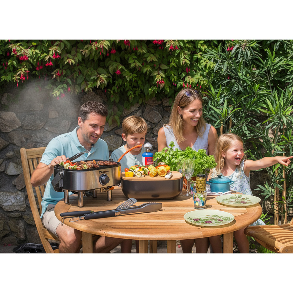 Sahara Stainless Steel Single Burner Mini Gas BBQ with Wooden Lid Image 3