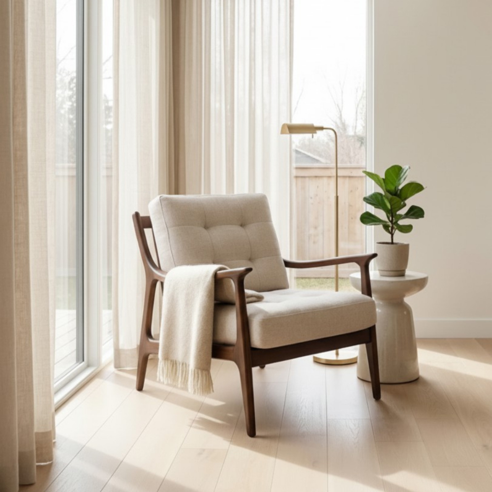 Renmore Cream and Black Upholstered Lounge Chair Image 3