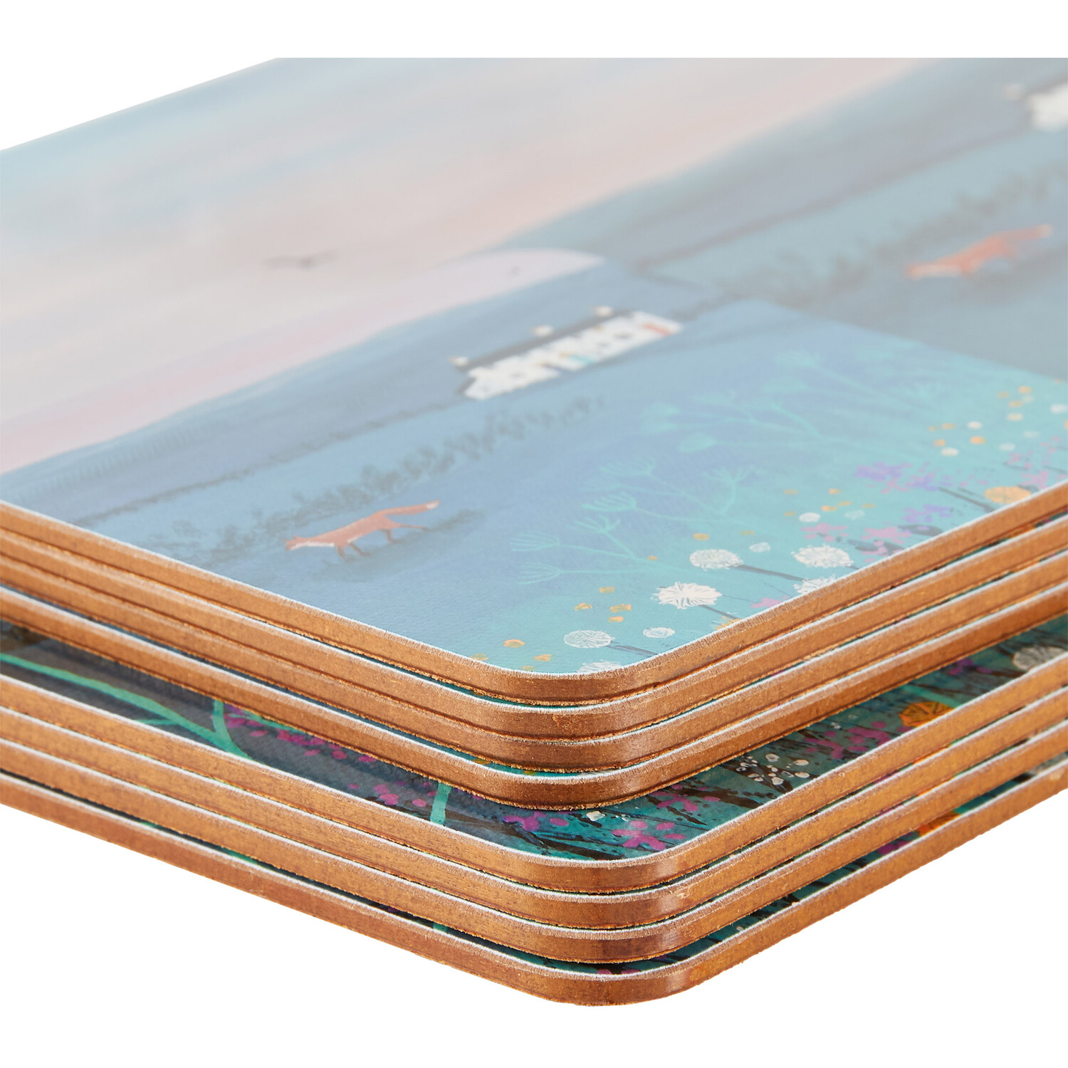 Pack of 8 Dusty Meadow Fox Placemat and Coaster Set - Blue Image 2