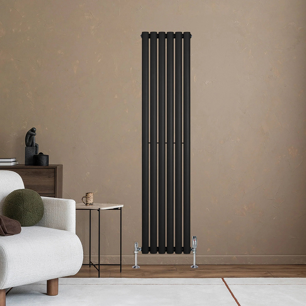 MonsterShop Black Oval Single Column Radiator and Chrome Valve Set 2881 BTU 1600 x 360mm Image 2