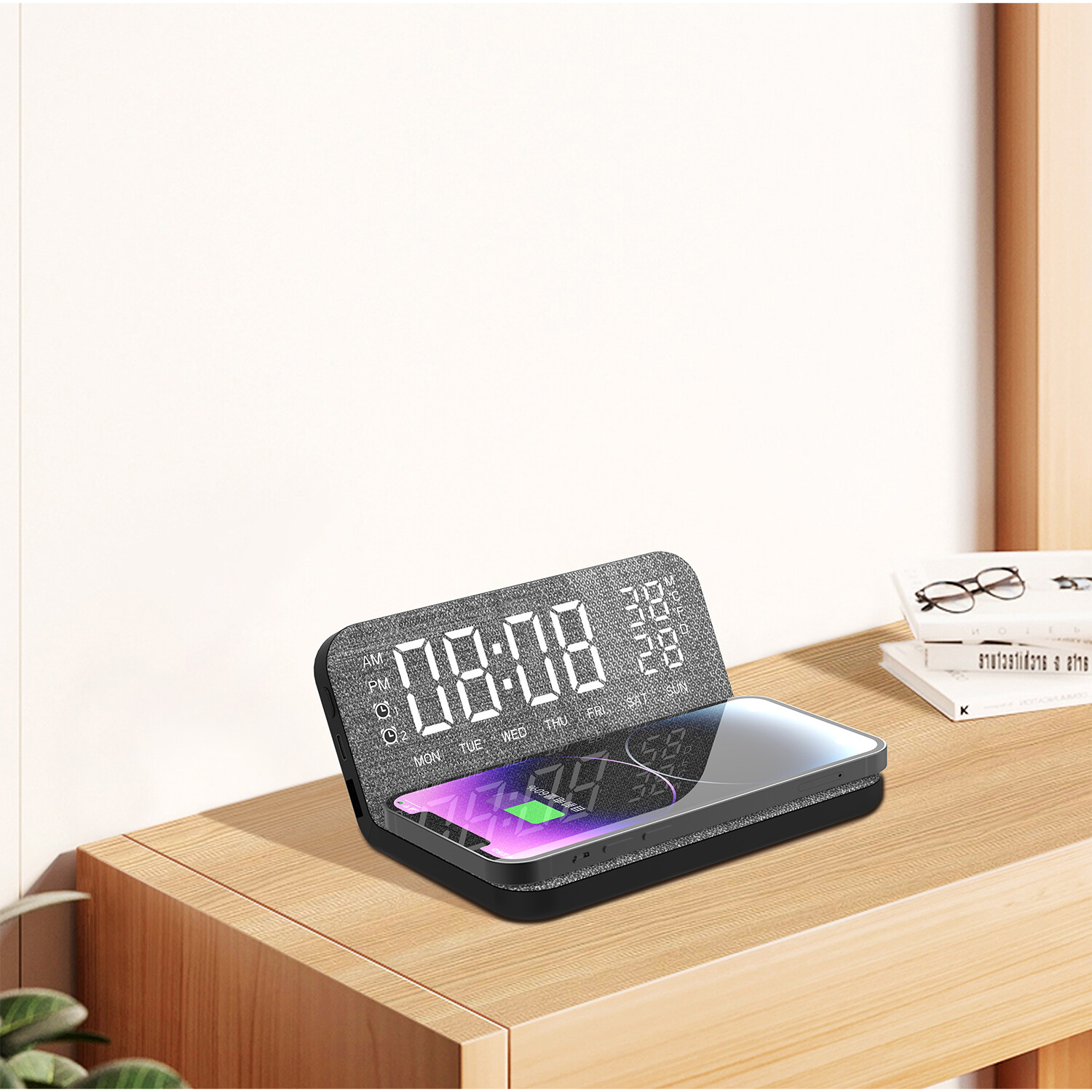 Alarm Clock with Wireless Charger - Grey Image 4