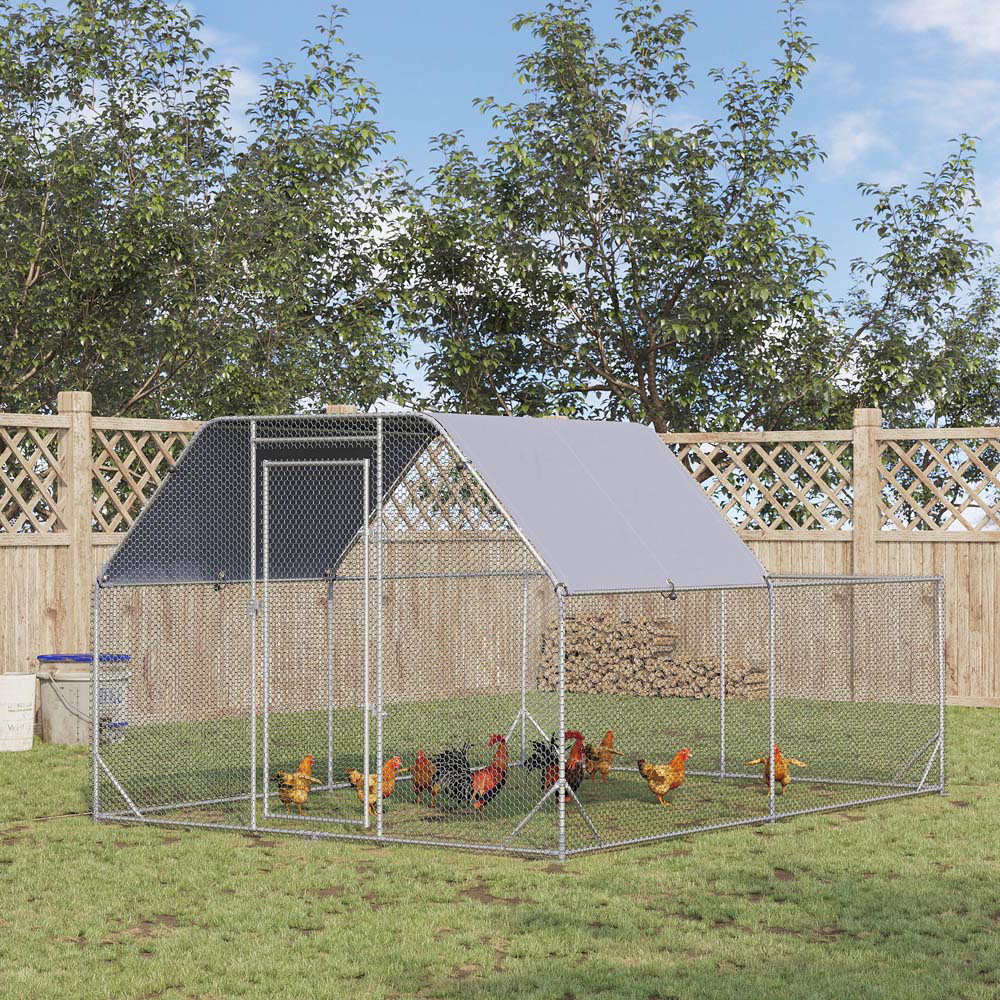 PawHut Chicken Run W/ Roof, Walk In Chicken Coop for 10-12 Chickens, Hen House Image 2