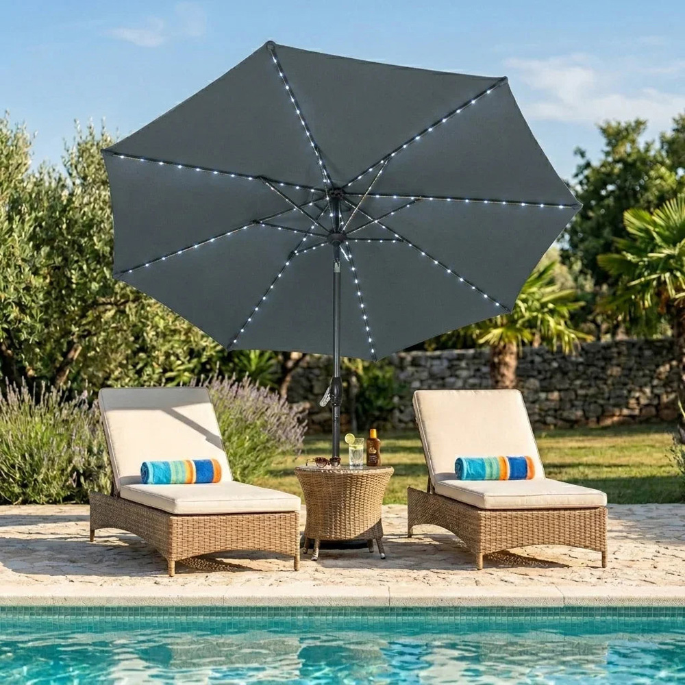 MonsterShop LED Grey Crank and Tilt Parasol 2.7m Image 2
