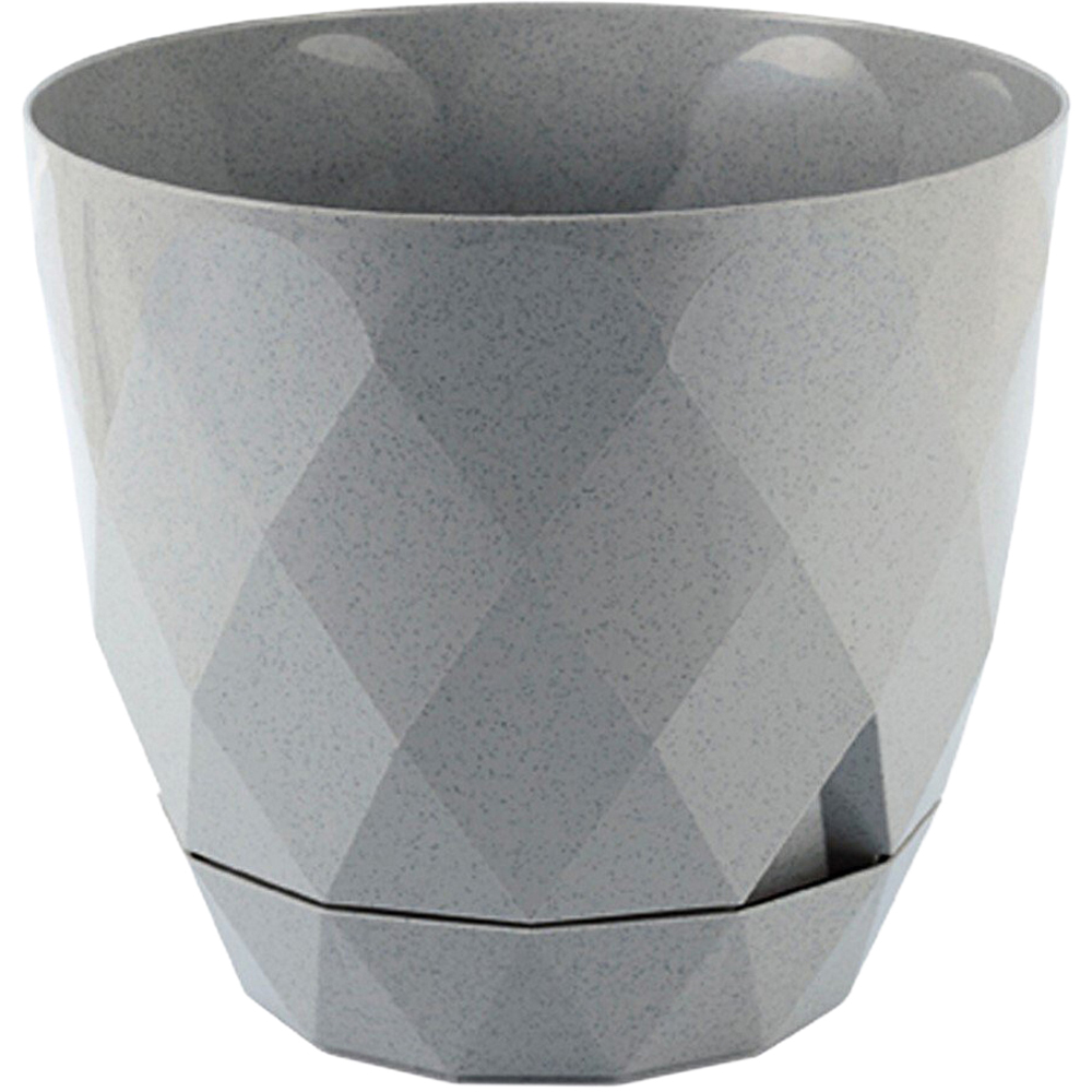 Diamond Textured Round Plant Pot with Removable Drip Tray Grey 27cm Image