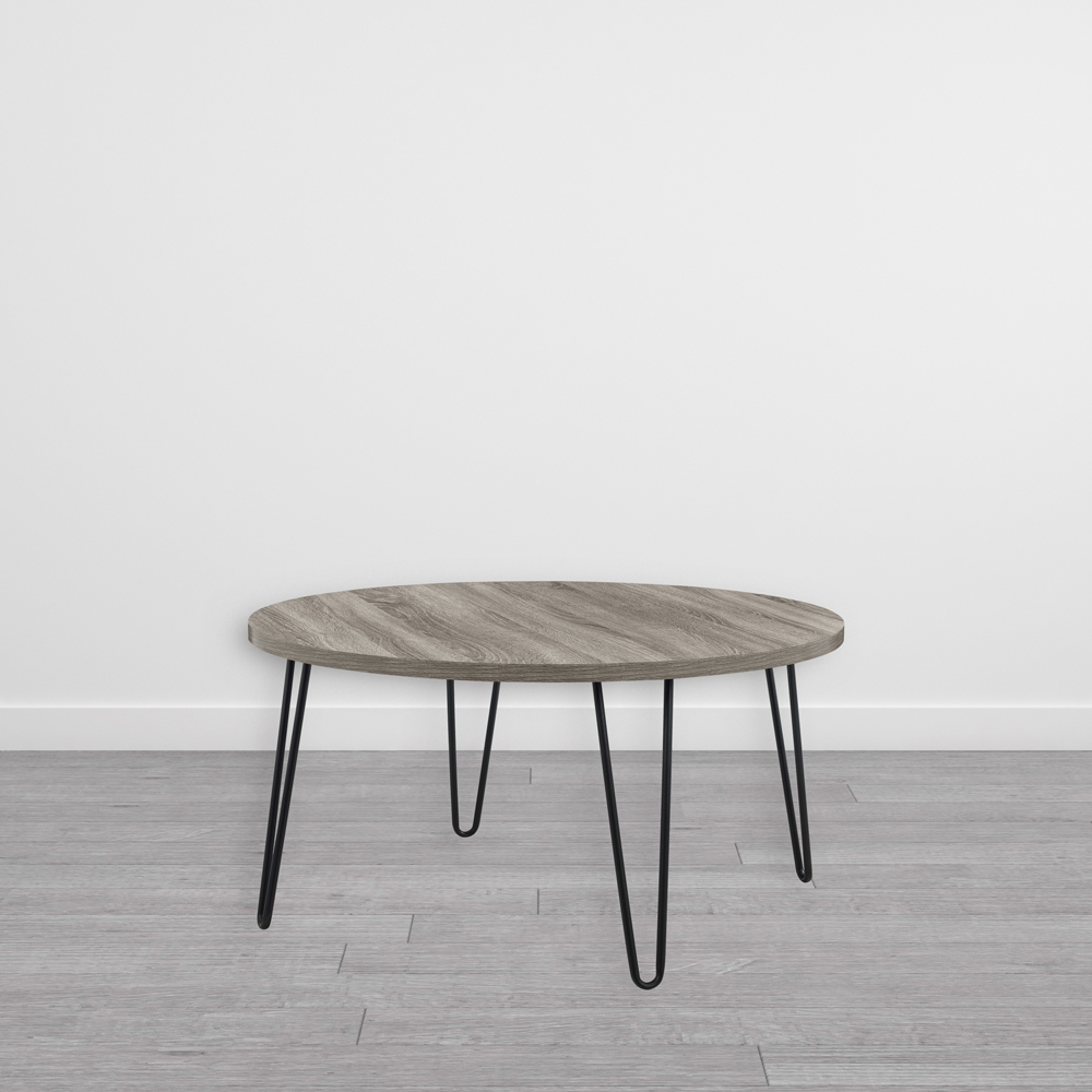 Owen Retro Distressed Grey Oak Round Coffee Table Image 5