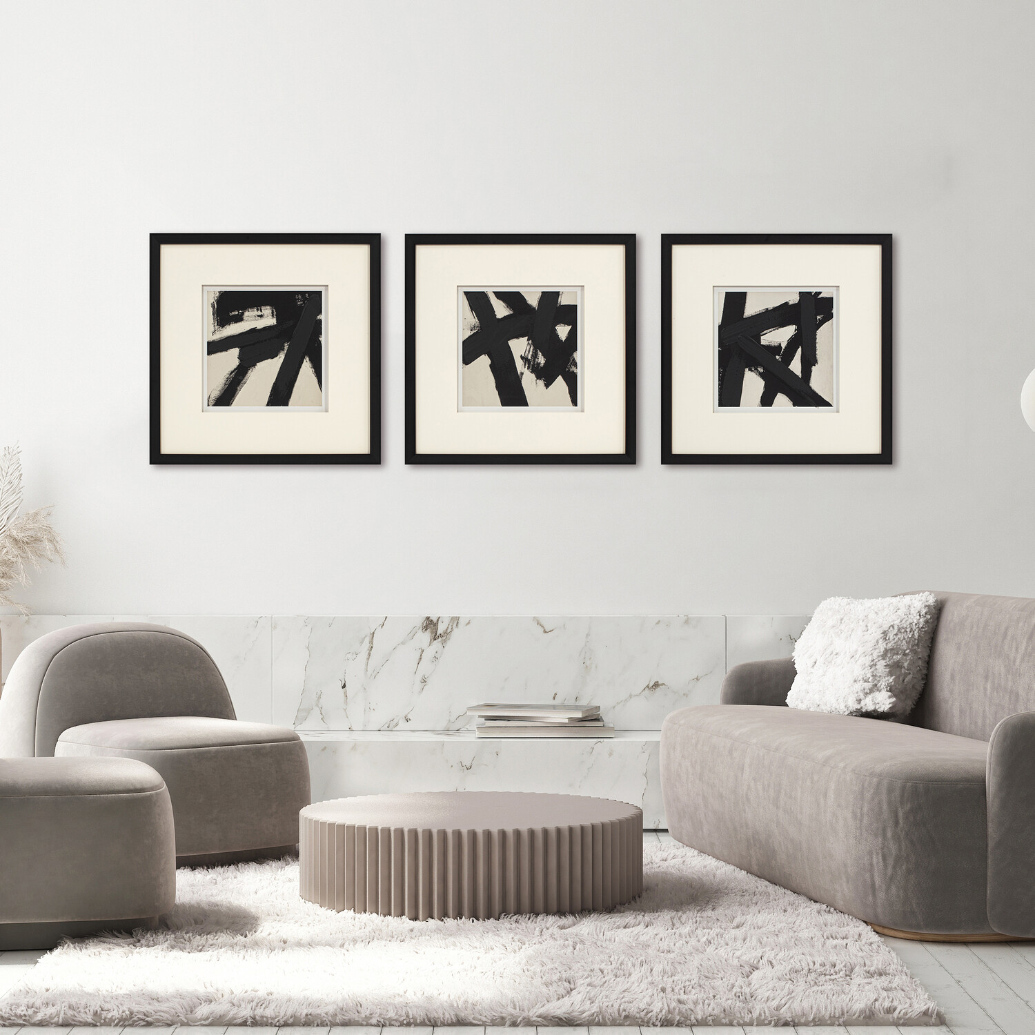 Set of 3 Zen Framed Art Black Image 9