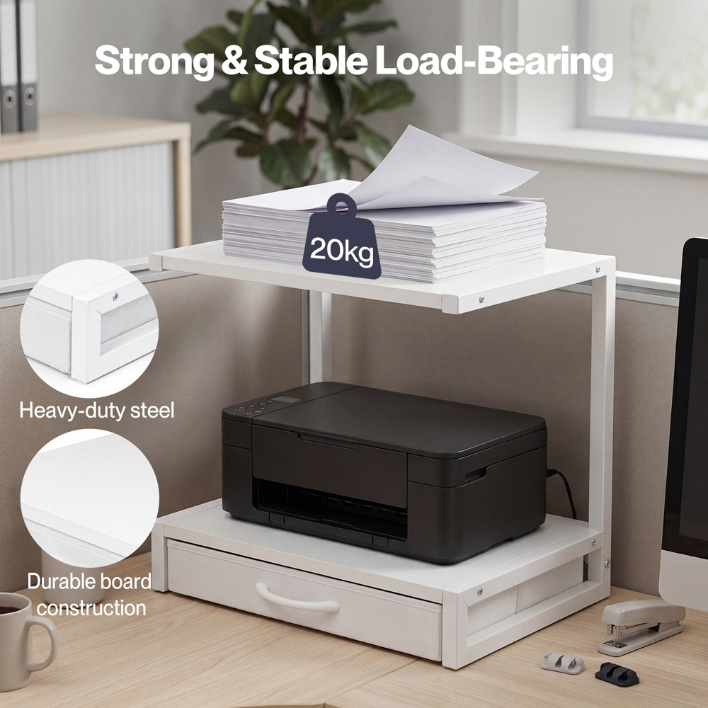 Levede White 2-Tier Single Drawer Printer Stand Image 8