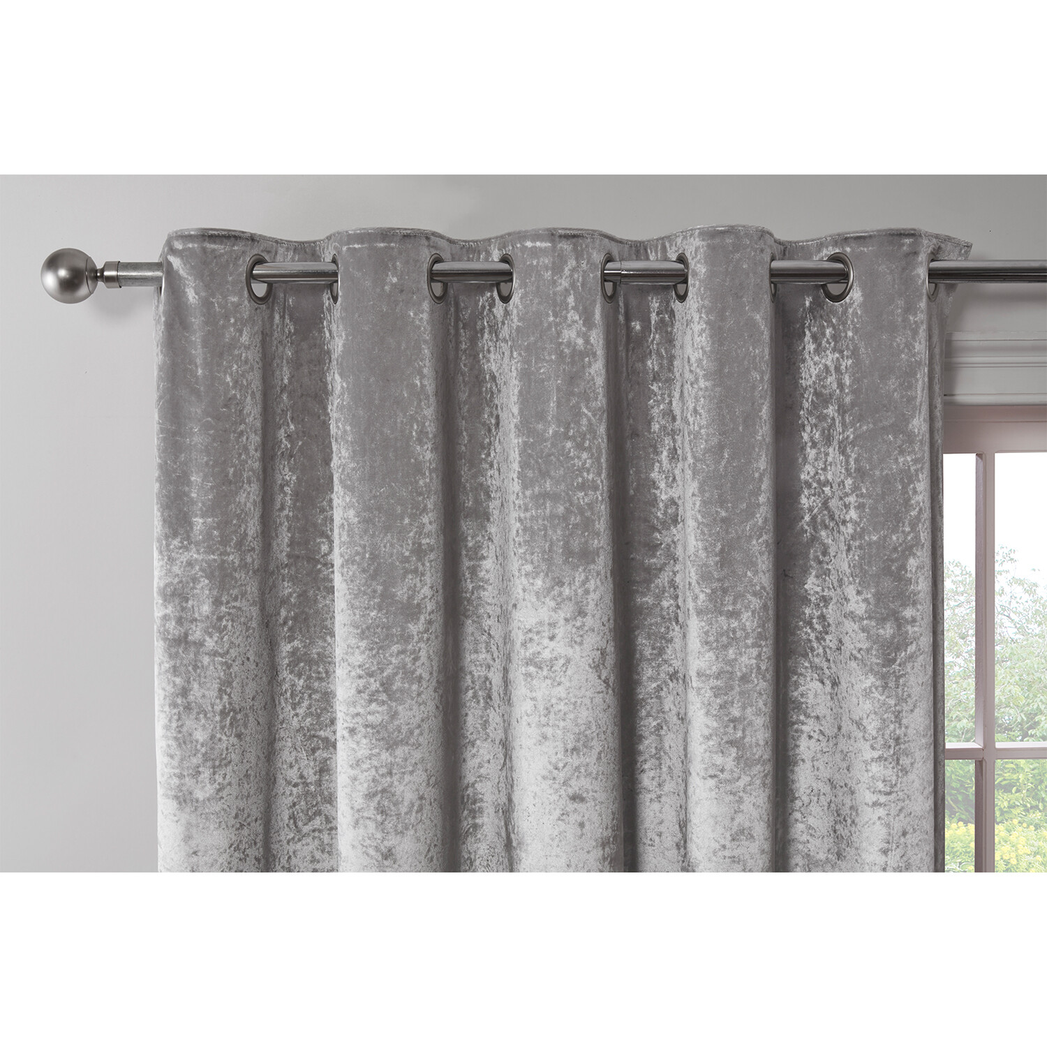 Divante Silver Crushed Velvet Eyelet Curtains 168 x 229cm Image 3