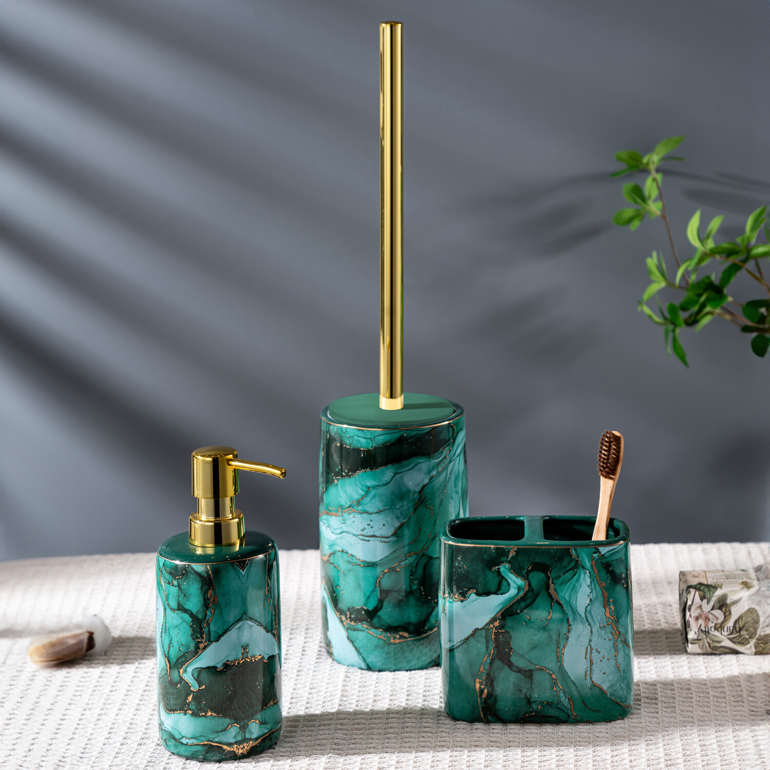 Esmae Marble Toothbrush Holder - Green Image 2