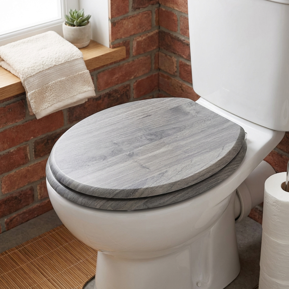 Grey Wooden Effect Toilet Seat Image 6