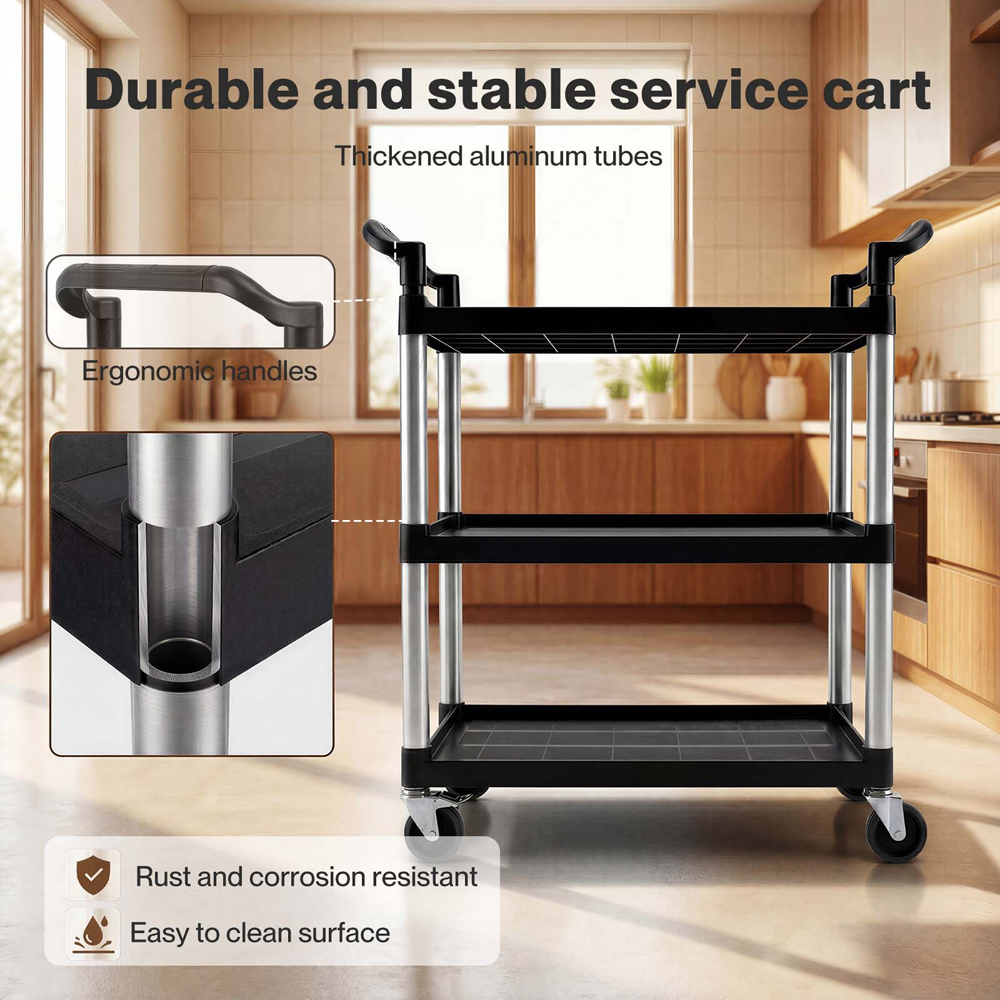 Levede Black 3 Shelf Rolling Tool Storage Cart Image 4
