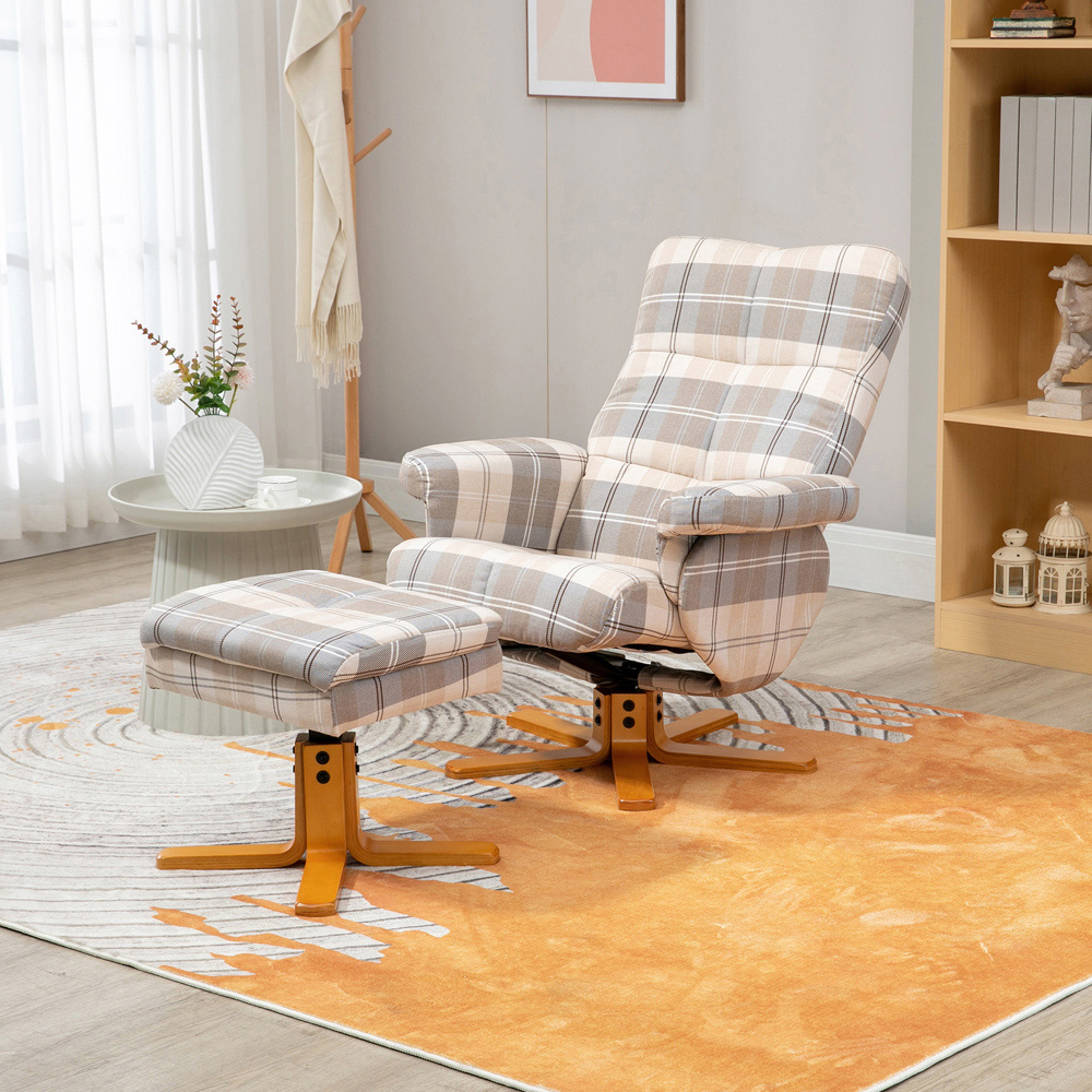 Portland Multicolour Linen Swivel Recliner Chair with Footstool Image 7