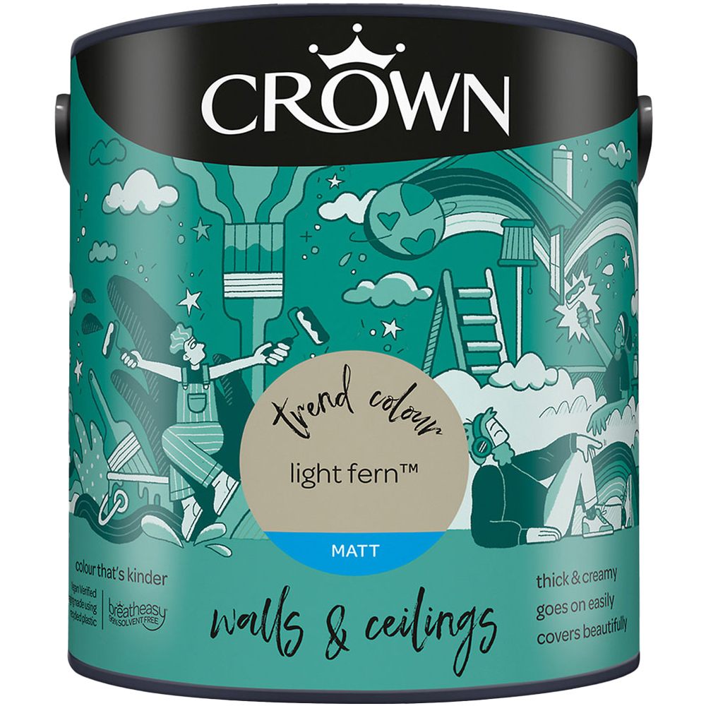 Crown Walls & Ceilings Light Fern Matt Emulsion Paint 2.5L Image 2