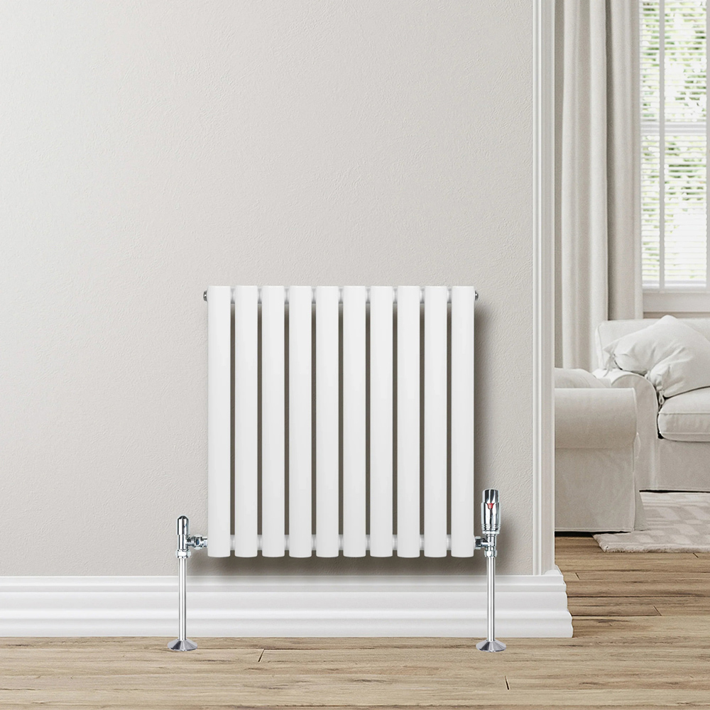 MonsterShop White Oval Single Column Radiator and Chrome Valve Set 1950 BTU 600 x 600mm Image 2