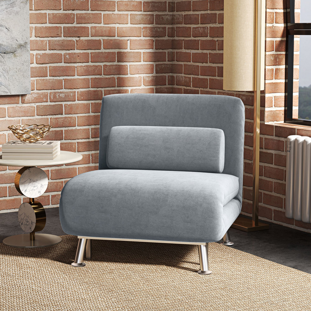 HOMCOM Single Grey Velvet Chair Bed with Adjustable Backrest Image 3