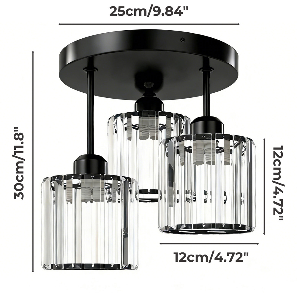 Emitto Black 3 Light Semi Flush Mount E27 Crystal Ceiling Light Image 9