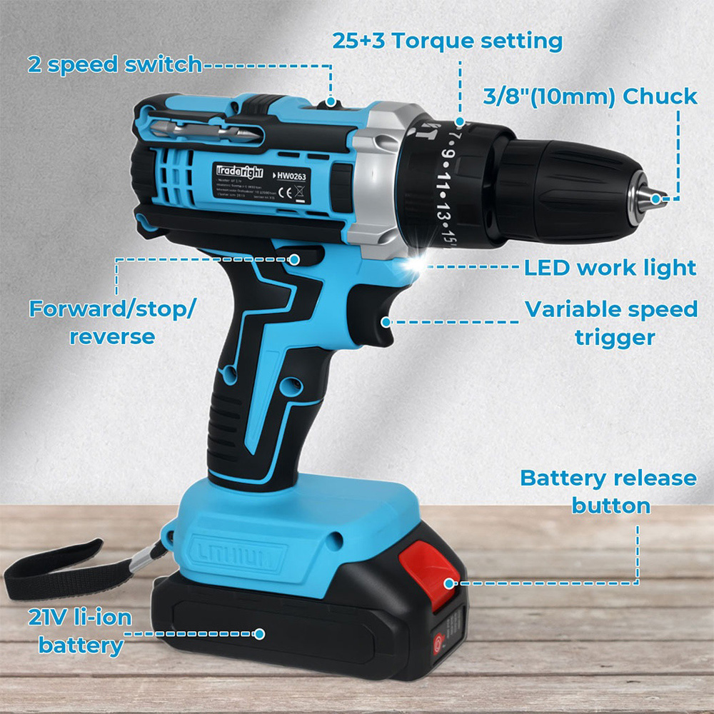 Traderight HW0262 Cordless Combi Drill Driver with Battery 21V Image 9
