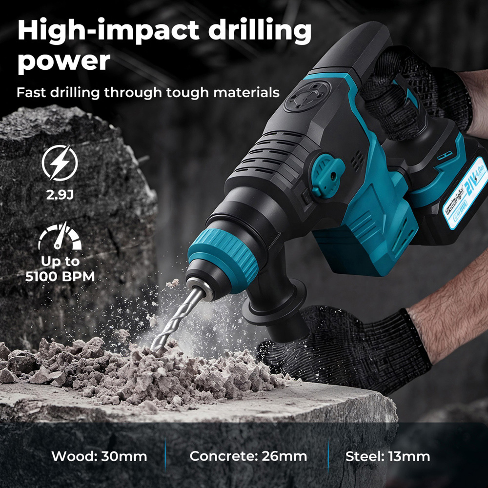 Traderight HW0302-UK SDS Plus Cordless Rotary Hammer Drill 21V Image 8