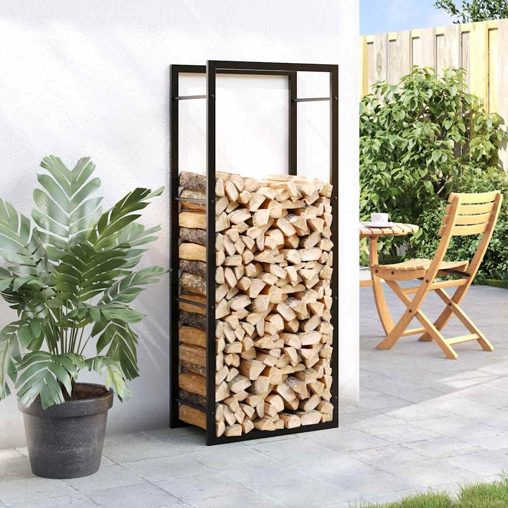 Walplus Matt Black Tall Firewood Rack 132 x 50 x 28cm Image 4