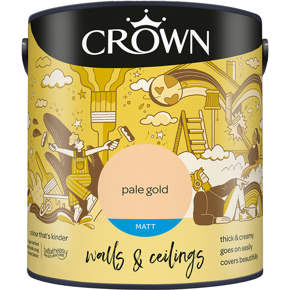 Crown Walls & Ceilings Pale Gold Matt Emulsion Paint 5L Image 2