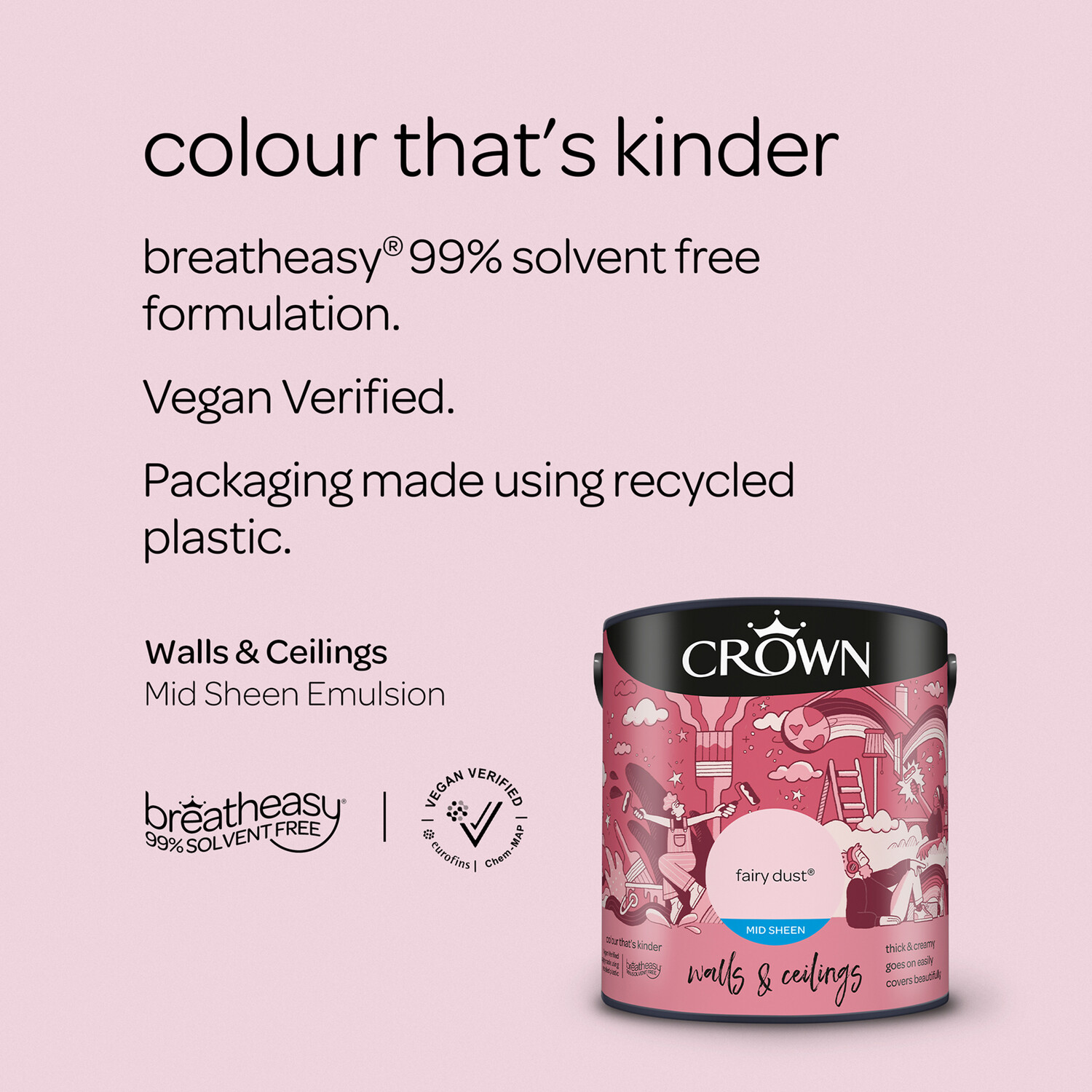 Crown Walls & Ceilings Fairy Dust Mid Sheen Emulsion Paint 2.5L Image 9