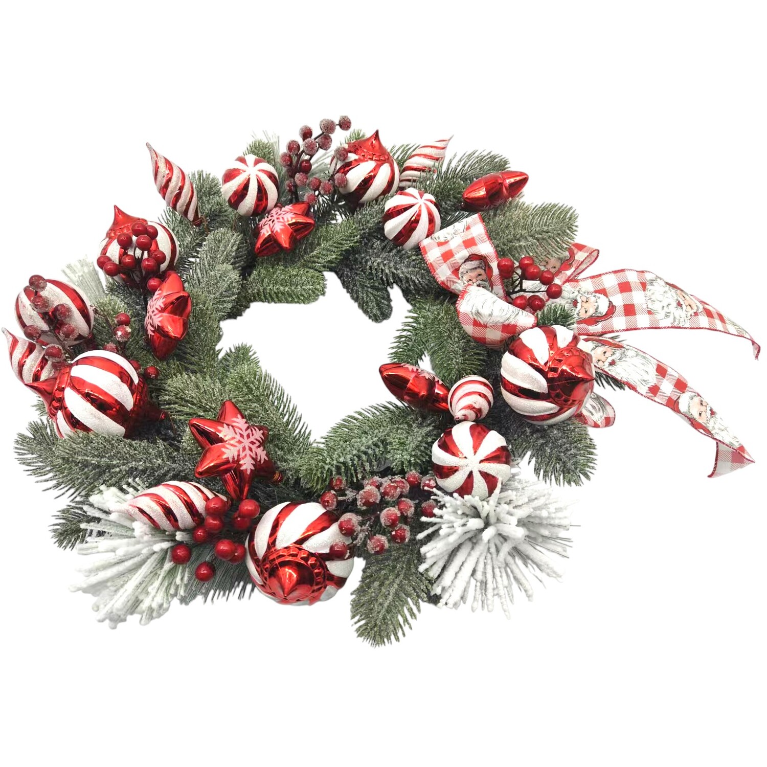 Candy Cane and Frosted Pine Wreath Green and Red Image 2