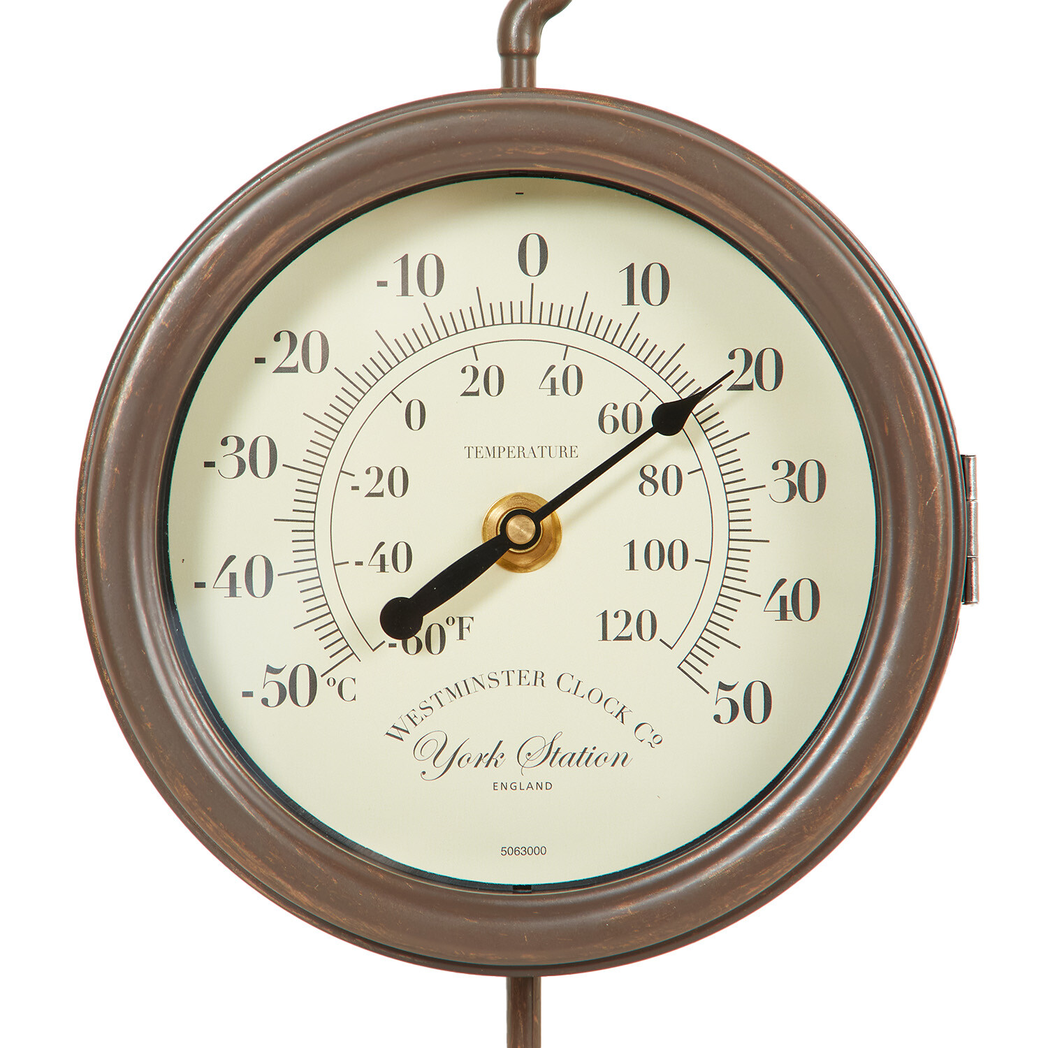 Outside In Vintage Double Sided Station Clock and Thermometer - Brown Image 4