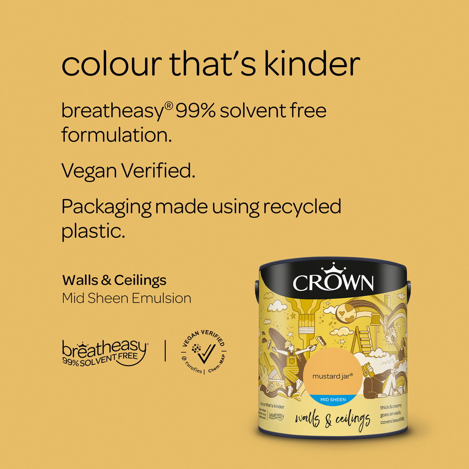Crown Walls & Ceilings Mustard Jar Mid Sheen Emulsion Paint 2.5L Image 9