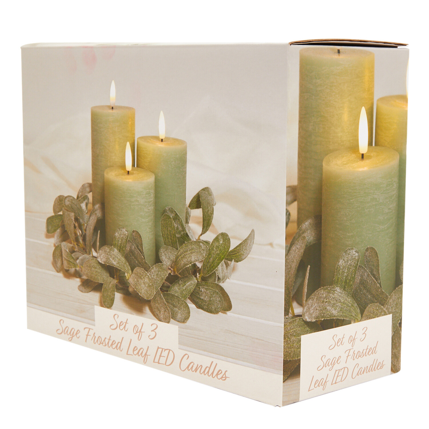 Set of 3 Sage Frosted Leaf LED Candles - Sage Image 6