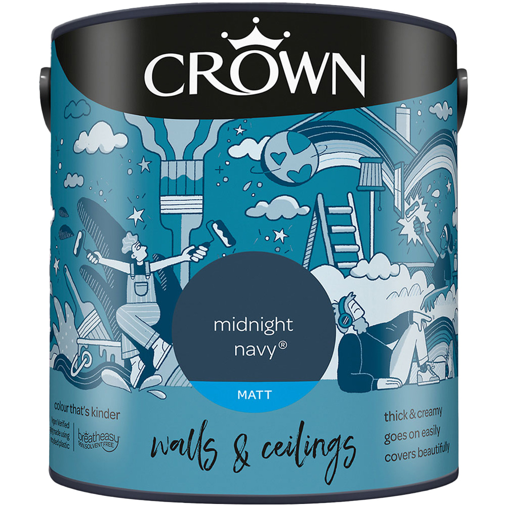 Crown Walls & Ceilings Midnight Navy Matt Emulsion Paint 5L Image 2
