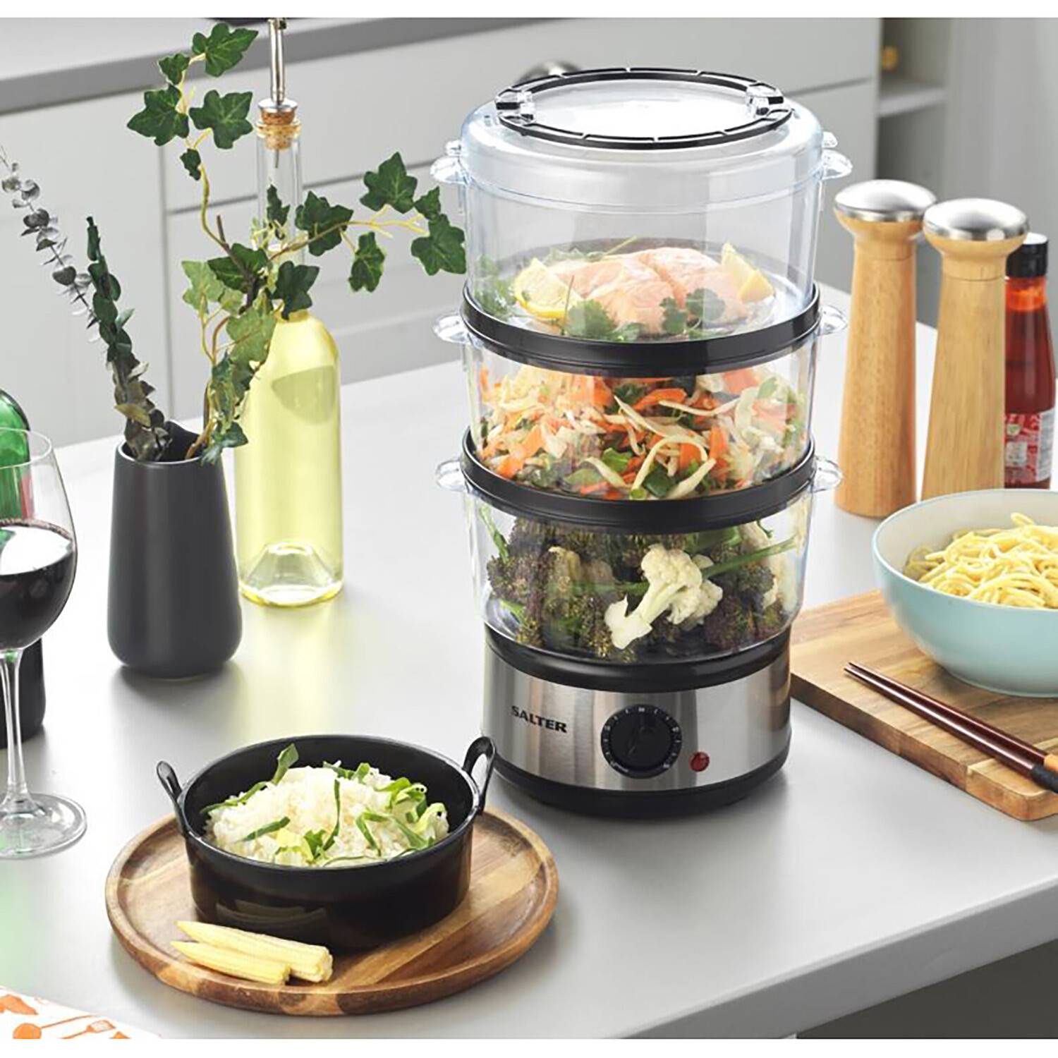 Salter Aspen 3-Tier Steamer - Chrome Image 4