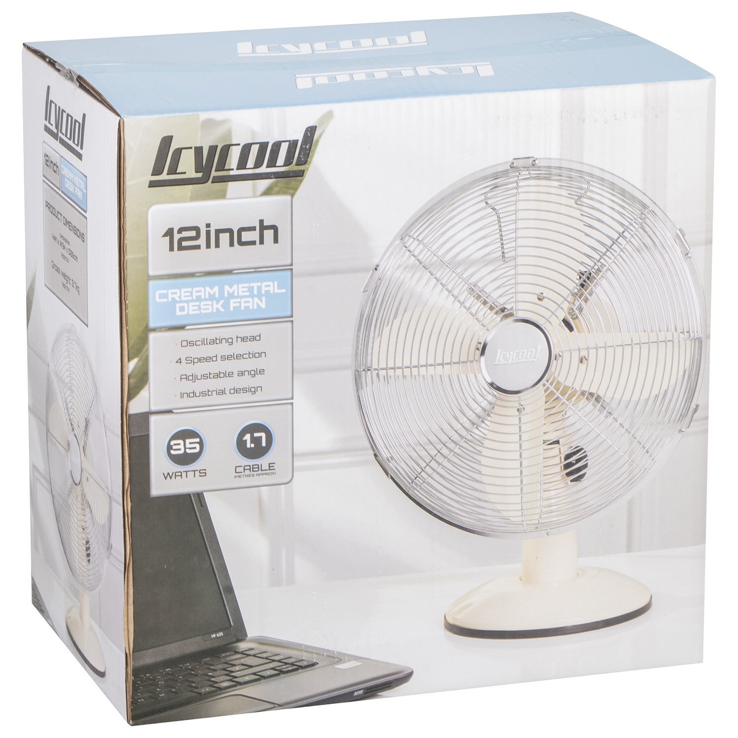 Icycool Cream Desk Fan 12 inch Image 2