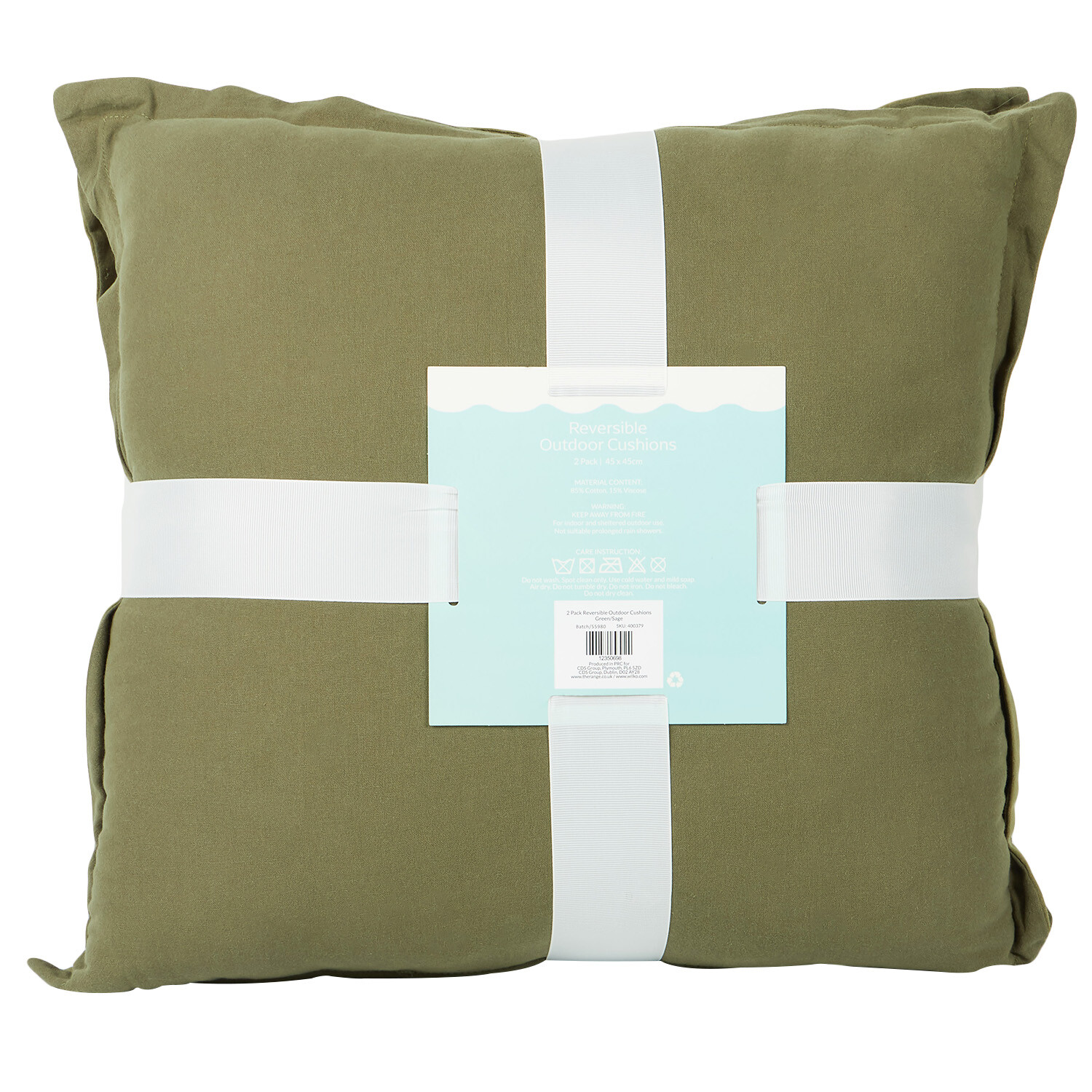 Pack of 2 Reversible Outdoor Cushions - Green Image 3