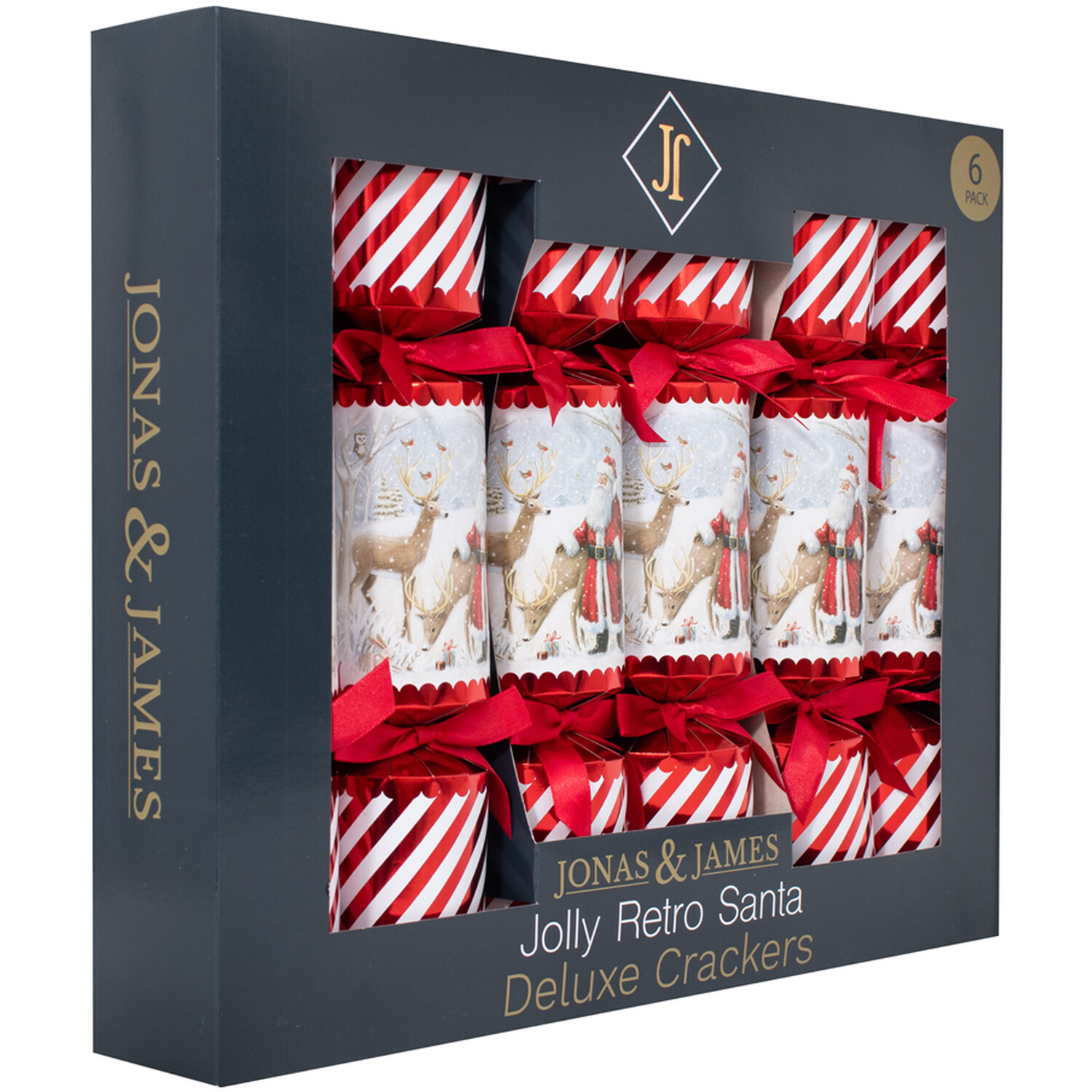 Pack of 6 Jolly Retro Santa Deluxe Crackers Red Image 3