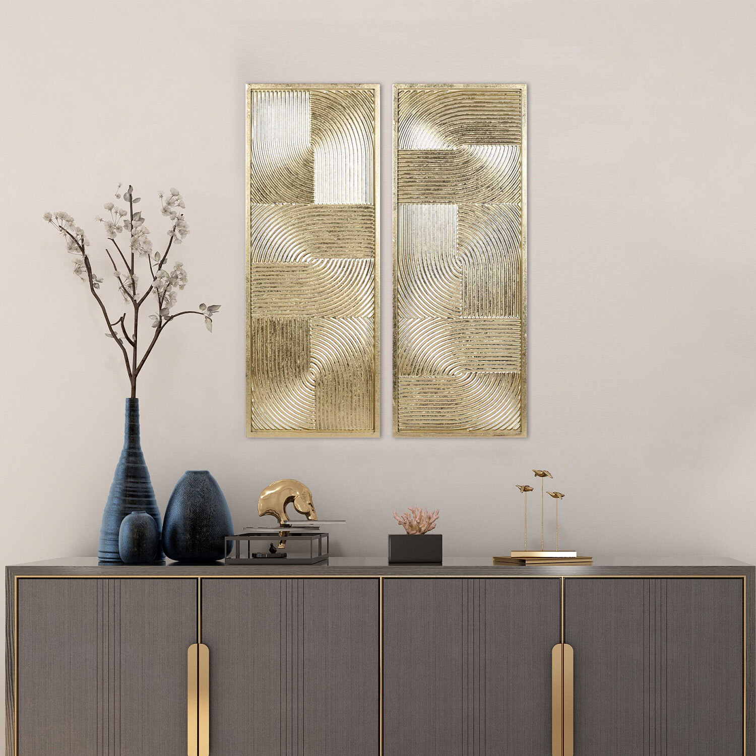 Set of 2 Abstract Metallic Gold Art - Gold Image 2